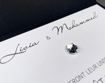 Black and white VIP wedding invitation, chic luxury invitation, diamond shiny rhinestones, double card, bling-bling