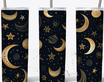 Mystic Moon Starry Sky Tumbler Template Png,  Tumbler Design, 20 oz Skinny Tumbler Wrap, Astronomy Tumbler Wrap, Zodiac Tumbler Gifts