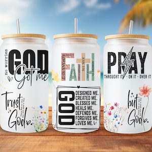 Christian Bible Verse Affirmations, 16oz Libbey Glass can, Religious Glass Can Wrap, Christian Glass Wrap, Gifts, Jesus,  Faith,  Hope, Boho