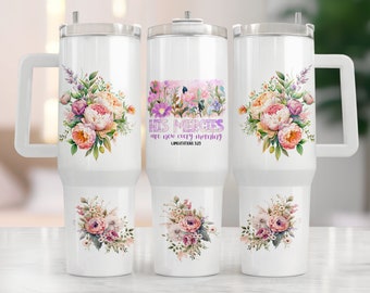 Christian Tumbler Wrap: Boho Floral 40oz Quencher PNG (Digital Download)