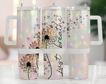 Just Breathe 40oz Tumbler Sublimation Design: Dandelion Butterfly (PNG Digital Download)