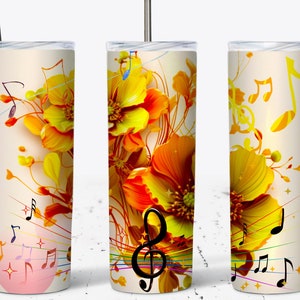 Floral Music Notes Tumbler Wrap: 20oz Sublimation Design (PNG)