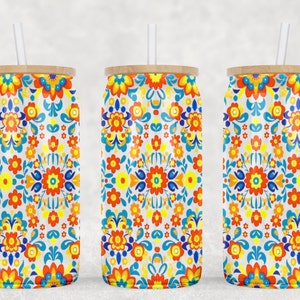 Mexican Floral Tumbler Wrap: 16oz Libbey Glass Sublimation Design (PNG Digital Download)