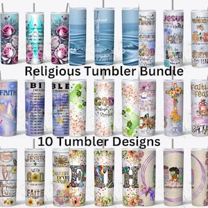 10 Religious Tumbler Bundle, 20oz Skinny Tumbler , Christian Bundle PNG Wrap, Bible Verse Religious Tumblers Bundle, PNG&#39;s Instant Download