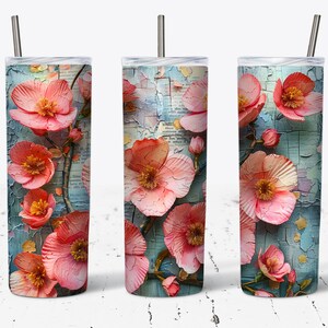 Cherry Blossom Tumbler Wrap: Vintage Floral 20oz Skinny Design (PNG Digital Download)