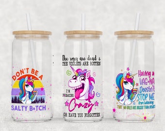 Sarcastic Unicorn Libbey Glass Can Design: Vulgar Snarky PNG (Digital Download)