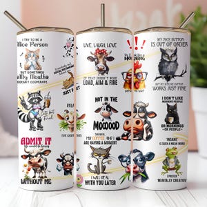 おもしろ動物タンブラーラップ、20オンス スキニータンブラーデザイン、お子様へのかわいい動物ギフト、面白いジョークタンブラー、動物ジョーク、PNG デジタルダウンロード