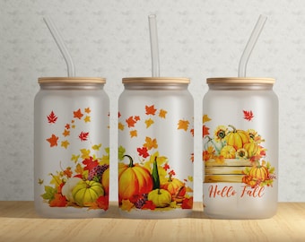 Fall Pumpkin 16oz Glass Can Wrap: Autumn Tumbler Design (Digital Download)