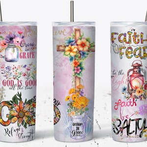 Christian Bible Verse Tumbler Design: Floral Affirmations (20oz Skinny Tumbler PNG)