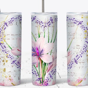 Music Floral Tumbler Wrap  Music Love Musical notes -  Seamless Tumbler Wrap Sublimation Design Downloads - Skinny Tumbler 20oz Design, Gift