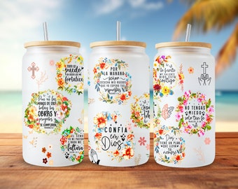 Spanish Bible Verse 16oz Glass Can Sublimation Design (Digital Download)