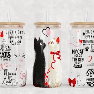 Cats Tumbler Wrap PNG: 16 oz Libbey Glass Can Sublimation Design (Digital Download)