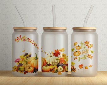 Fall Pumpkin 16oz Glass Can Wrap: Sublimation Design (Digital Download)