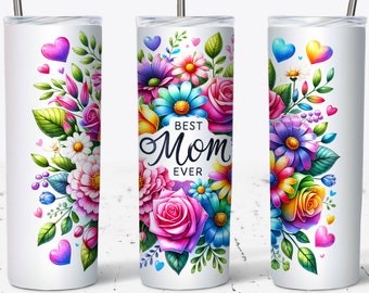 Envoltorio floral para vaso de 20 oz "La mejor mamá del mundo" (descarga digital)