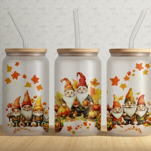 Fall Gnomes 16oz Glass Can Tumbler Sublimation Design (PNG)