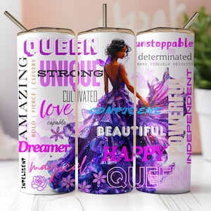 Inspirational Black Woman Tumbler Wrap: Melanin Queen Design (PNG Digital Download)