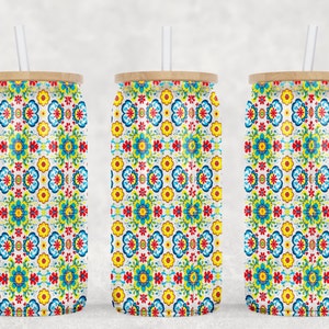 Mexican Floral Tumbler Wrap: 16oz Libbey Glass Sublimation (PNG Digital Download)