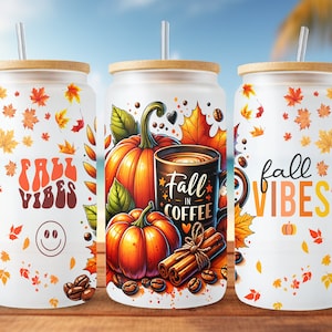 Fall Coffee Glass Can Wrap: Pumpkin Spice Sublimation Design (Digital Download)