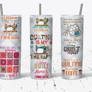 Quilting is My Therapy, Tumbler Wrap 20oz Skinny Tumbler Design, Funny Gift Quilting Sublimation, I&#39;d Rather Be Sewing, PNG Digital Download