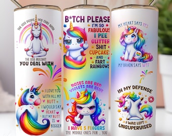 Sarcastic Unicorn 20oz Tumbler Wrap: Vulgar Adult Design (PNG)