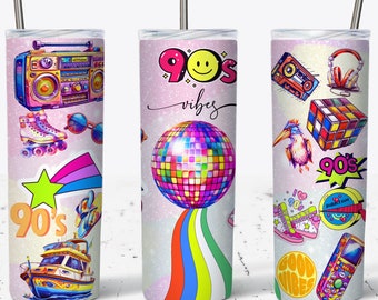 90s Vibes Tumbler Wrap: Retro Sublimation Design (PNG)