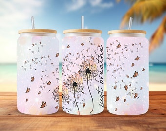 Butterfly Dandelion Tumbler Sublimation Design: 16oz Libbey Can Wrap (PNG Digital Download)