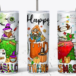 Happy Hallowthanksmas 20 oz Skinny Tumbler Halloween PNG, Sublimation Design DIGITAL,Christmas png, Thanksgiving PNG, Funny Holiday Design
