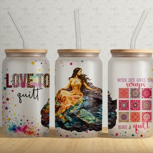 Quilting Therapy Libbey Glass Can Sublimation Design (PNG Digital Download)