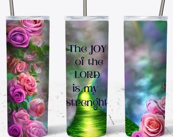 Tumbler con citazione floreale di Gesù: design di fede religiosa (PNG)