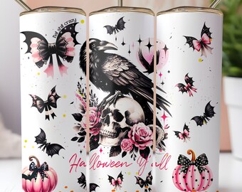 Witchy Vibes Halloween Tumbler Wrap: Pink Fall Design (20 oz PNG)
