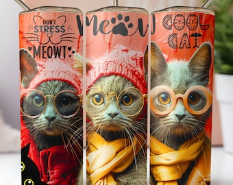 Lustige Katzen Tumbler Wrap: Freche Grumpy Cats PNG (Digital Download)