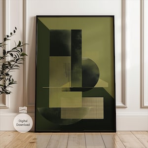 Impression d&#39;art abstrait vert olive : minimalisme moderne Mid-Century (téléchargement numérique)
