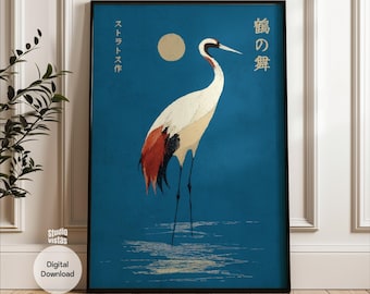 Japandi Crane Print: Vintage Japanese Artwork (Digital Download)