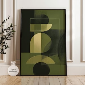 Impression d&#39;art abstrait vert olive : minimalisme moderne Mid-Century (téléchargement numérique)