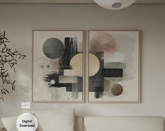 Stampe artistiche Japandi Wabi-Sabi: set astratto beige e nero (download digitale)