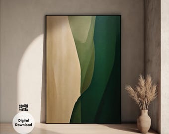 Lámina artística abstracta en verde salvia: Diseño geométrico moderno (descarga digital)
