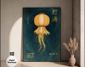 Japanese Lantern Jellyfish Print: Japandi Wabi Sabi Asian Decor (Digital Download)