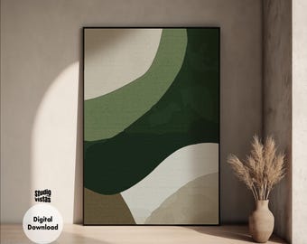 Impresión geométrica verde y beige: arte mural moderno de mediados de siglo (descarga digital)
