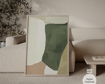 Impresión geométrica verde y beige: arte mural moderno de mediados de siglo (descarga digital)