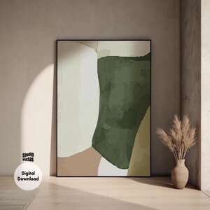 Grün Beige Geometrischer Druck, Minimalistische Wandkunst, Grünes Abstraktes Dekor, Mid-Century inspiriert, digitaler Download, Wabi-Sabi Design, Wohnkultur