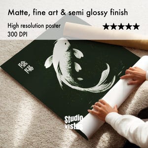 Japandi Koi Fish Print Set of 2, Minimalist Zen Wall Art, Wabi Sabi Decor, Sage Green Japanese Poster, Large Matching Bedroom Art Pair image 3