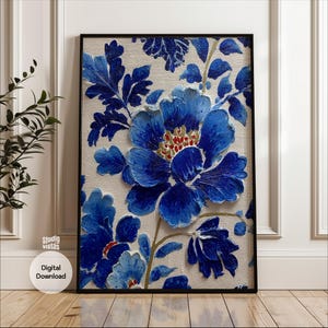 Decorazione da parete con stampe chinoiserie, decorazione da parete minimalista blu e bianca, set di stampe botaniche, arte da parete stampabile, arte digitale