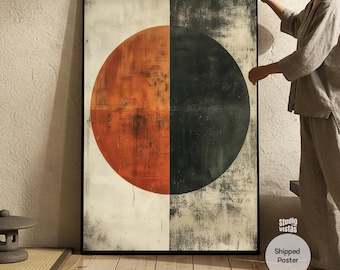 Abstrakter geometrischer Kreis Terracotta Poster | Mid Century Japandi Wandkunst