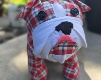 Handgemaakte geruite Bulldog-knuffel, Funky Friends Factory