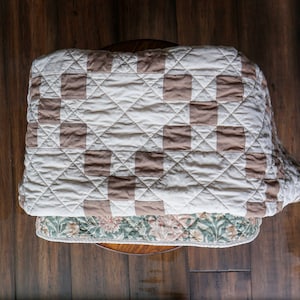 Handmade Crib Sized Neutral Colored Irish Chain Quilt- Floral Sage Baby Blanket - Baby Girl Gift - Heirloom Gift - Girly Blanket - Shower