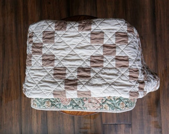 Handmade Crib Sized Neutral Colored Irish Chain Quilt- Floral Sage Baby Blanket - Baby Girl Gift - Heirloom Gift - Girly Blanket - Shower