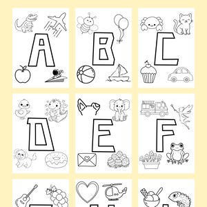 Coloriages de l&#39;alphabet de A à Z : feuilles d&#39;exercices ABC éducatives (téléchargement numérique PDF + PNG)