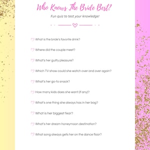 Who Knows The Bride Best? | Bridal Shower Game | Bachelorette Party Game | Printable Game | Instant Download