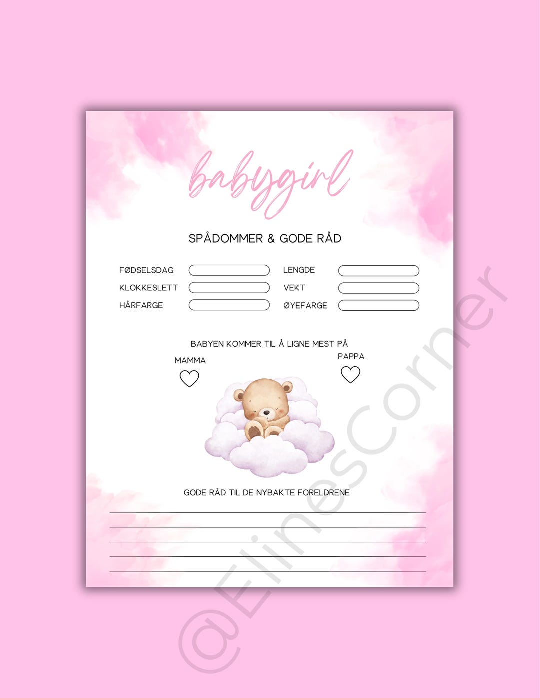 Babyshower Lek Jente – Spådommer Og Gode Råd - Baby Shower Predictions ...