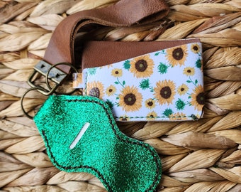 Sunflower Faux Leather Horizontal Card Wallet Bundle, Chapstick Holder, Keychain Wristlet